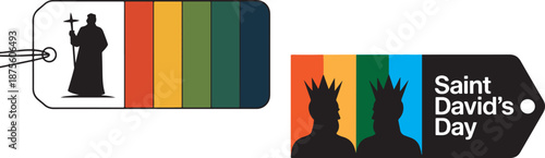 Saint David's Day Tag with King Silhouettes and Vibrant Color Stripes