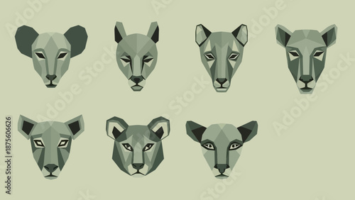 Collection of Wolf Heads in Various Expressions.