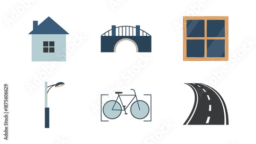 House Bridge Window Streetlight Bicycle Roadway Graphics.