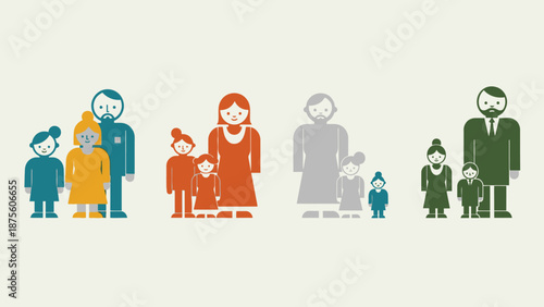 Diverse Family Groups Standing Together.