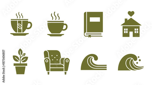 Collection of Simple Green Icons Representing Relaxation.