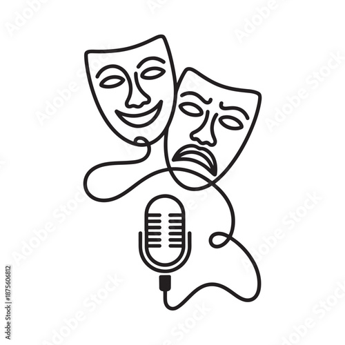 Theatrical comedy and tragedy masks with a microphone
