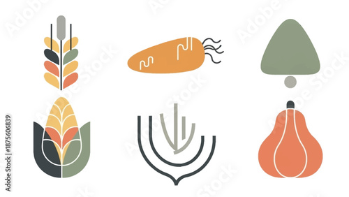 Colorful Illustrations of Various Vegetables and Herbs.