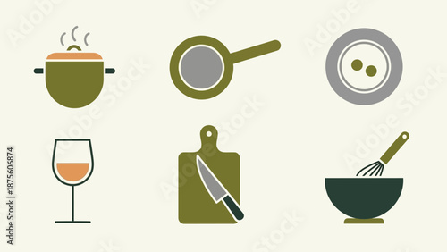 Kitchen Utensils and Cooking Essentials Icons.