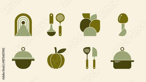 Kitchen Utensils and Cooking Icons Set.