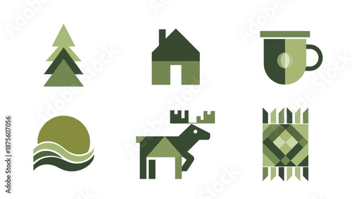 Collection of Simple Green Icons and Symbols.