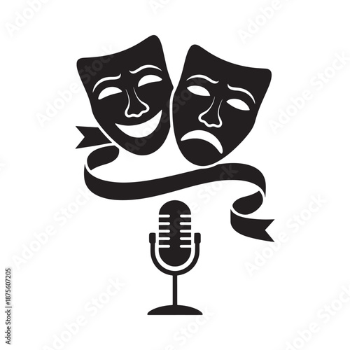 theater comedy and tragedy masks with a microphone