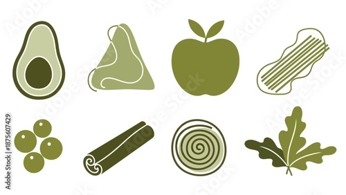 Collection of Various Green Food Illustrations.