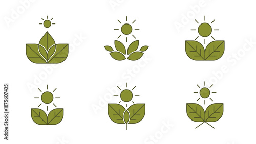 Set of Simple Green Leaf Icons.