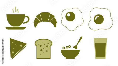 Breakfast Food Icons in Olive Green.