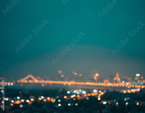 City lights bokeh at night with bridge view
