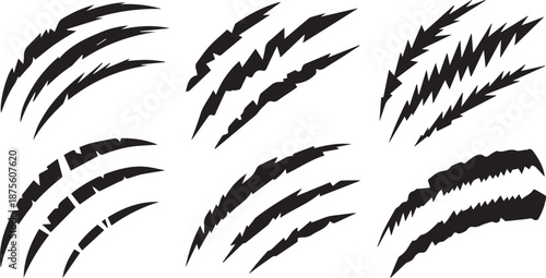 Scratch claw mark tiger bear paw icon. Animal lion slash claw vector wild monster shape design.