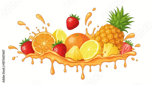 Vibrant Splash of Assorted Fresh Fruits Juices and Splashes, A Refreshing and Healthy Combination