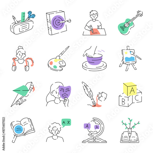 Set of Education and Study Doodle Style Illustrations 

