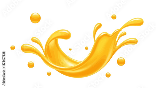 Vibrant and dynamic orange liquid splash with energetic droplets, illustrating a refreshing burst of sweet citrus flavor and healthy vitality in an abstract fluid motion