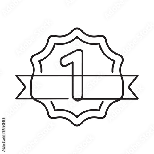 a black and white line drawing of a shield with a ribbon and the number 1