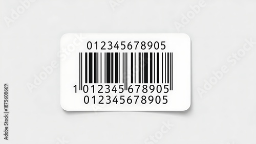A close-up view of a white barcode sticker with numbers and barcode on it