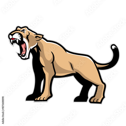 Angry Saber Tooth cougar  Roaring Mascot Illustration