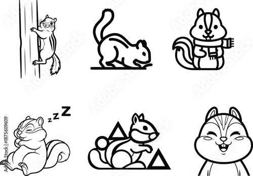Collection of cartoon squirrel illustrations in various poses and emotions