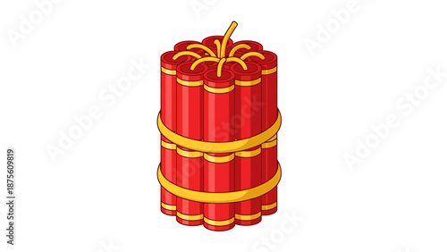 Explosive Bundle Red Sticks Yellow Ribbon Isolated White Background Cartoon Style
