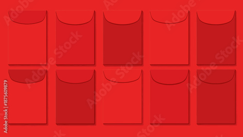 Ten Red Envelopes Arranged in Grid for Festive Celebration and Gift Giving Occasions and Cultural Traditions