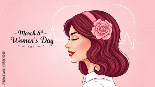 International women's day illustration with floral accent