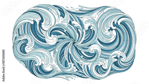 Blue Swirling Waves Abstract Art Pattern.