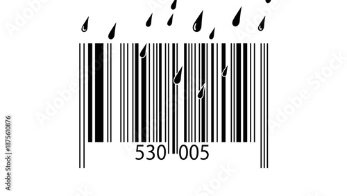 Damaged Barcode with Water Droplets.