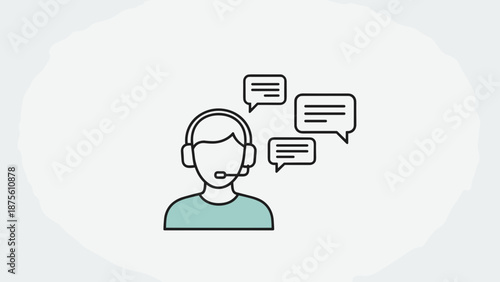 Customer Service Representative with Headset and Speech Bubbles.