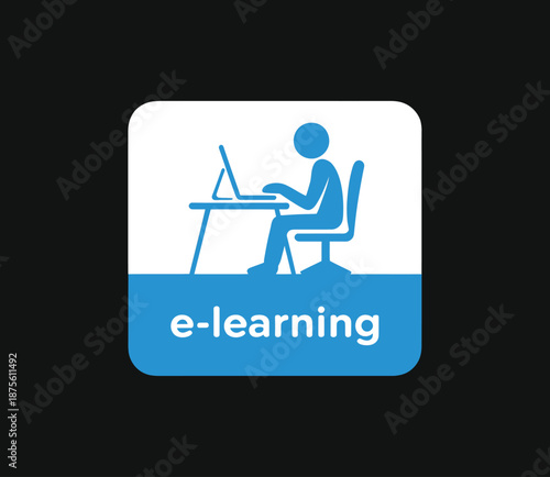 E learning icon with person sitting at desk using laptop