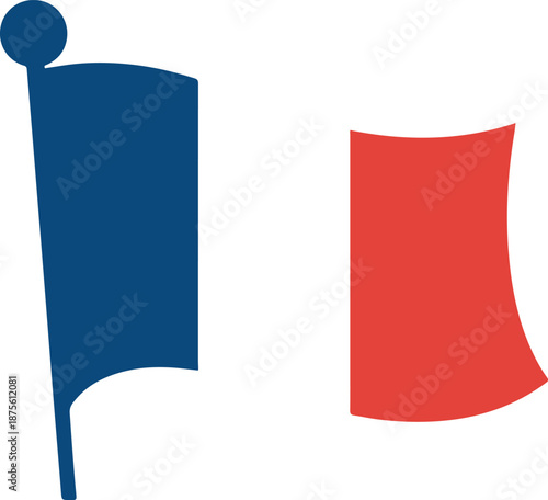 Stylized french flag icon with blue and red sections on white background