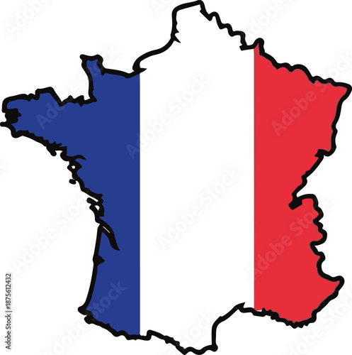 Map outline of france filled with the french flag colors