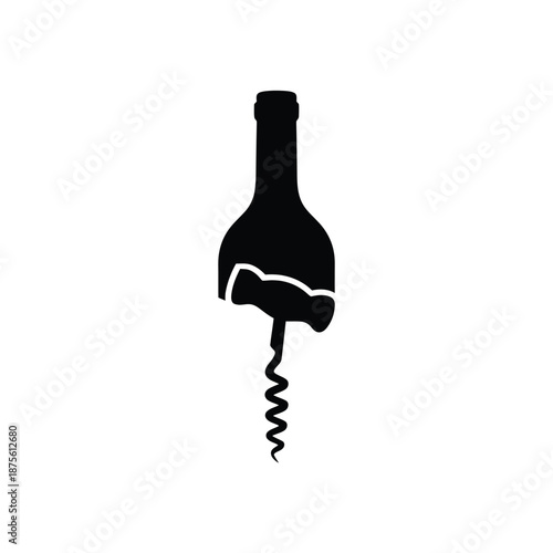 a black silhouette of a wine bottle with a corkscrew
