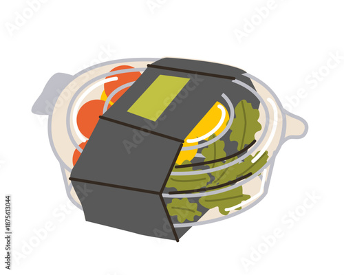 Take away plastic box with food. Takeaway transparent container, delivery packaging. Recycle pack, Vector illustration isolated on white background