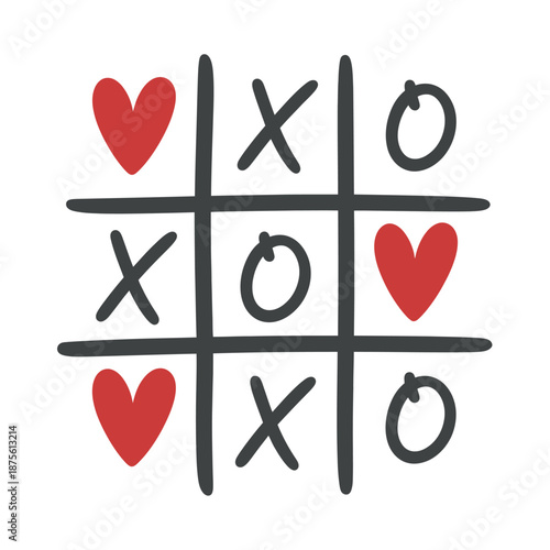 a tic tac toe board with hearts and x s
