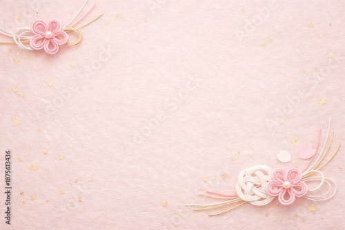 Wallpaper Mural Japanese pink paper background with mizuhiki flower knots and gold leaf for spring celebration Torontodigital.ca