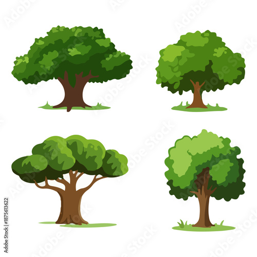 Tree Vector Illustration Collection Featuring Tropical and Orchard Trees with Mango, Apple, Banana, Orange, Coconut Palm and More Isolated on White Background