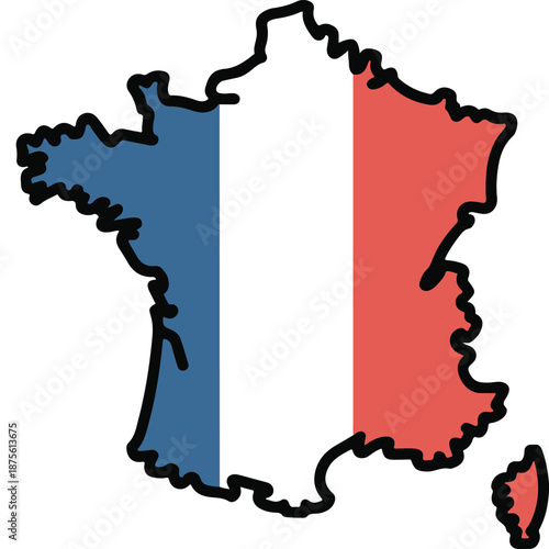 Stylized map of france with tricolor flag colors illustration