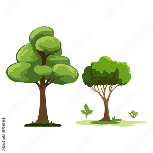 Tree Vector Illustration Collection Featuring Tropical and Orchard Trees with Mango, Apple, Banana, Orange, Coconut Palm and More Isolated on White Background