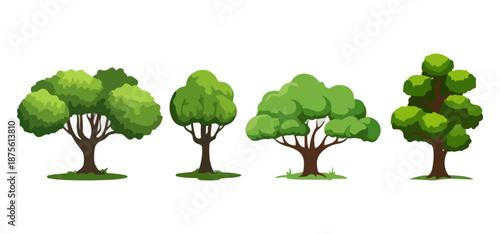 Tree Vector Illustration Collection Featuring Tropical and Orchard Trees with Mango, Apple, Banana, Orange, Coconut Palm and More Isolated on White Background