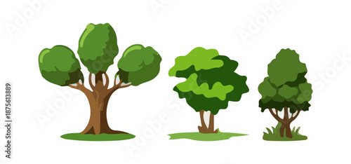 Tree Vector Illustration Collection Featuring Tropical and Orchard Trees with Mango, Apple, Banana, Orange, Coconut Palm and More Isolated on White Background