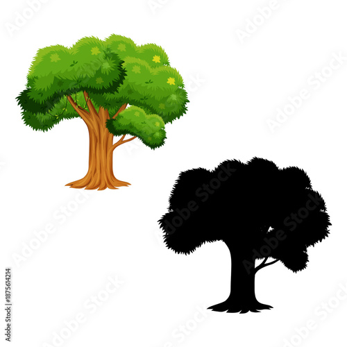 Tree Vector Illustration Collection Featuring Tropical and Orchard Trees with Mango, Apple, Banana, Orange, Coconut Palm and More Isolated on White Background