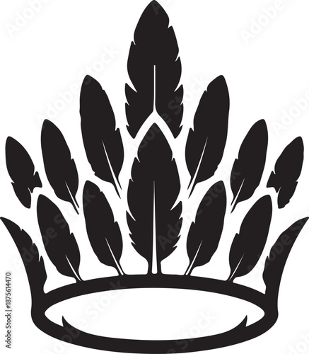 Silhouette of crown made of feathers on transparent background