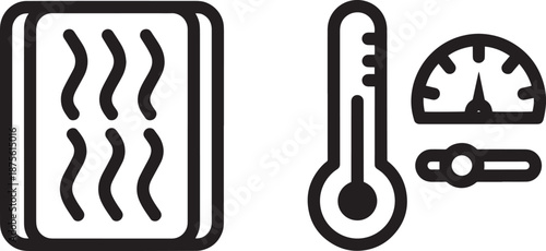 Home Heating Radiator and Temperature Thermostat Icons for HVAC Climate Control and Domestic Comfort
