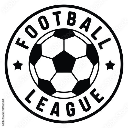 football league badge icon with soccer ball in black and white style, sports emblem logo, simple championship and tournament vector illustration