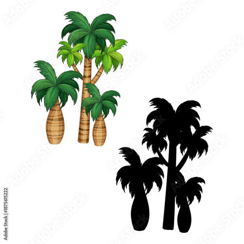 Tree Vector Illustration Collection Featuring Tropical and Orchard Trees with Mango, Apple, Banana, Orange, Coconut Palm and More Isolated on White Background