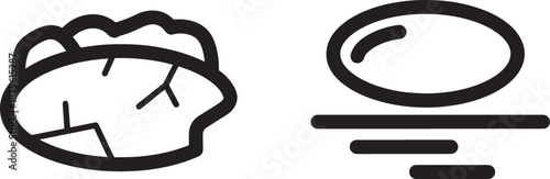 Natural Elements Icons Set Illustrating a Cracked Weathered Rock and a Smooth Oval Stone with Ripples Representing Geology and Zen Serenity Themes.