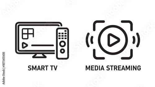 Entertepsnment icons for smart TV television with remote control and digital media streaming playback