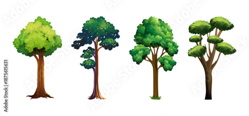 Tree Vector Illustration Collection Featuring Tropical and Orchard Trees with Mango, Apple, Banana, Orange, Coconut Palm and More Isolated on White Background