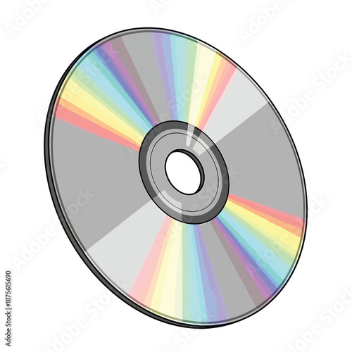 Compact Disc with Rainbow Reflection Isolated on White Background Vector Illustration